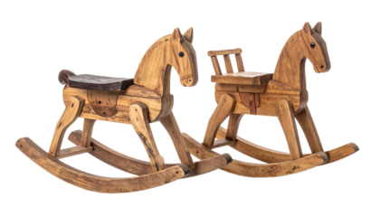  Collection of Two Rustic Wooden Toy Horse Designs isolated on transparent background