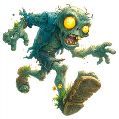 Fototapeta premium a cartoon zombie isolated on a white background 