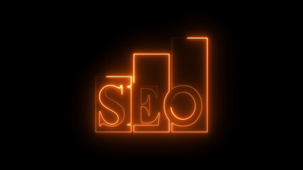 Neon SEO graph glowing digital illustration on dark background, search engine optimization analytics chart, 