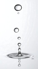 Isolated water droplets falling and creating ripples on surface