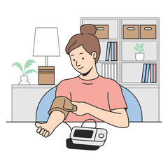 Woman Checking Blood Pressure at Home Illustration
