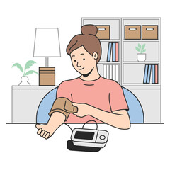 Woman Checking Blood Pressure at Home Illustration
