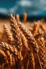 Golden wheat heads in a field