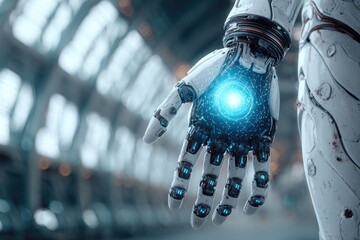 Sci-fi robotic hand, glowing energy