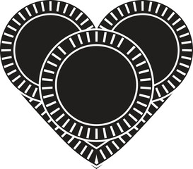 Heart shape formed by three decorative circular elements with textured borders