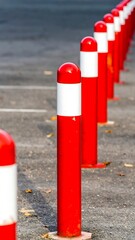 Perspective View of Red and White Safety Bollards