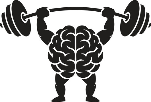 Strong brain lifting weights symbolizing mental fitness and intelligence