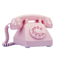 A pink rotary dial telephone with a coiled cord, Isolated on a Transparent Background, PNG, Cutout