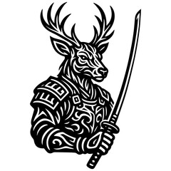 Tribal Samurai Deer Warrior Vector Illustration
