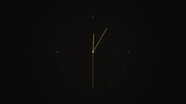 Minimalist gold clock face showing time passing on black background abstract concept of time