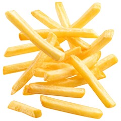 Pile of golden french fries on white background!!!