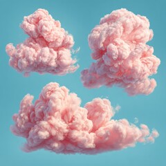 Obraz premium Fluffy, pink, cloud-like shapes floating against a light-blue gradient background