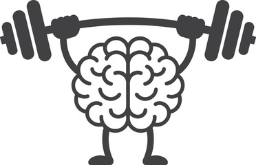 Cartoon brain lifting weights to represent mental strength and fitness
