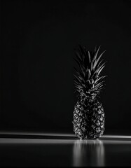 Pineapple on a dark, glossy reflective surface now