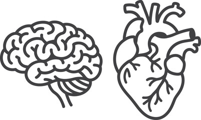 Simple line art icons of human brain and heart side by side