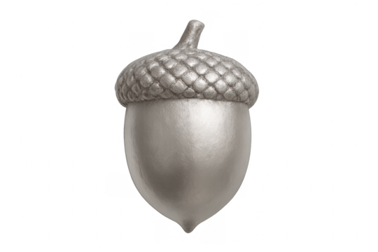 Silver metallic acorn object on transparent background