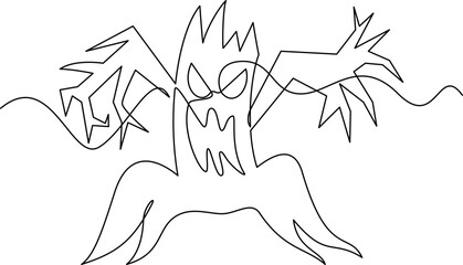 one line art tree monster vector illustration. line art, one continuous line, simple, hand drawn and sketch style. for icons, symbols, signs or logos. PNG