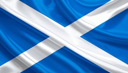 The Scottish flag, Saint Andrew’s Cross, flies on a flagpole against a partly cloudy sky—symbolizing national pride, heritage, and identity with its white diagonal cross on a blue field.