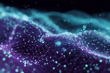 Abstract Digital Waves and Connecting Nodes in a Futuristic Scene