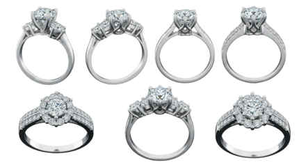 Set of Diamond rings isolated on white or transparent background