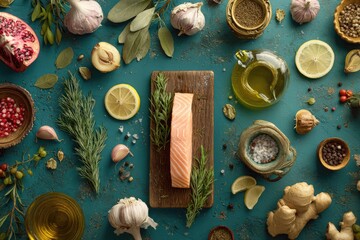 Fresh salmon, herbs, and spices