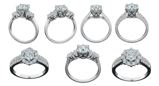 Set of Diamond rings isolated on white or transparent background