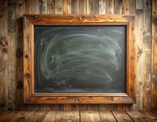 Rustic Wooden Framed Chalkboard on Weathered Wooden Wall and Floor Board in Warm Light for Messages and Art