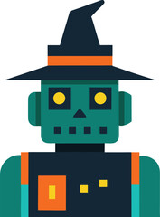 Halloween robot witch illustration.
