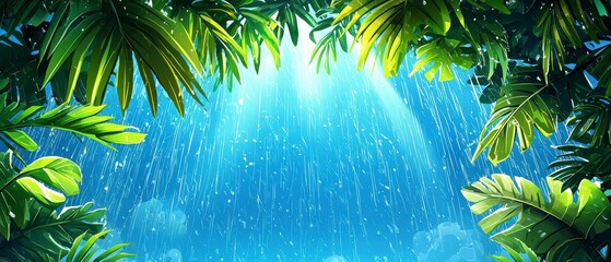 Tropical Rain Shower Through Lush Greenery