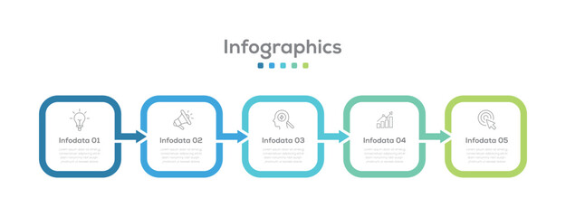 Business infographic design line elements with marketing icons and square and process concept. Business connected with 4 options, steps. Vector illustration.