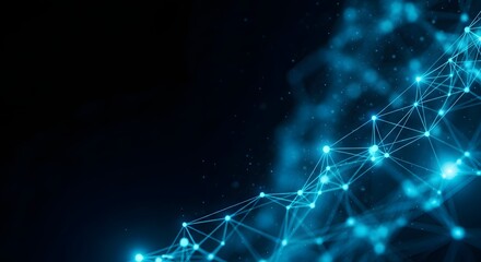 Dynamic glowing network connections pulse with vibrant blue light against a dark abstract background, symbolizing innovation, data, and future technology.