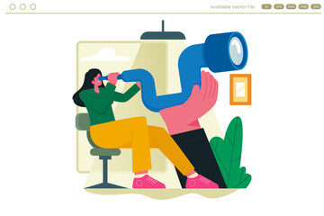 Woman looks through telescope held by another person