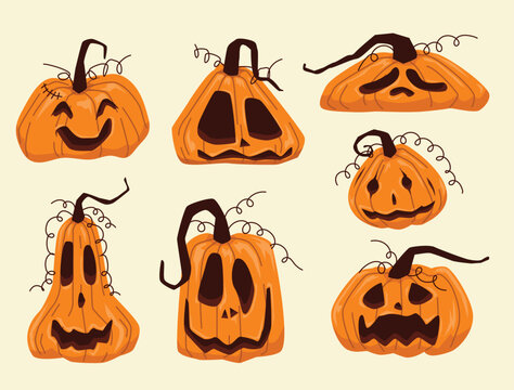 Halloween pumpkin collection, Elements for Halloween decorations. Hand drawn vector design elements.