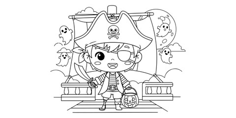 Trick or Treat Pirate with Prosthetic Leg and Ghosts Scene
