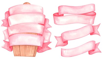 Pink ribbons & wooden element