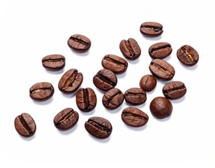Scattered Dark Brown Coffee Beans on Neutral Beige Paper Background