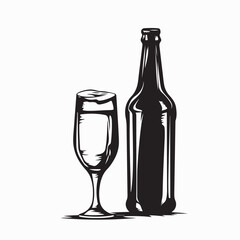 Elegant Wine Bottle and Glass Vector Design for Restaurant Menu