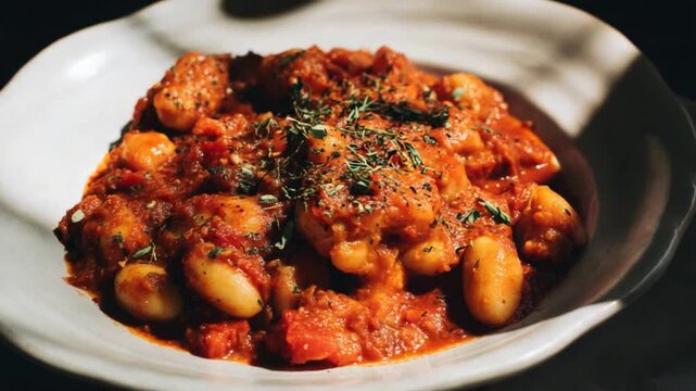 Delicious Gnocchi with Rich Tomato Sauce and Fresh Herbs in a White Bowl.