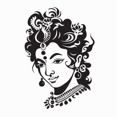 Bala Krishna Face Vector Illustration in Cartoon Hindu God Style