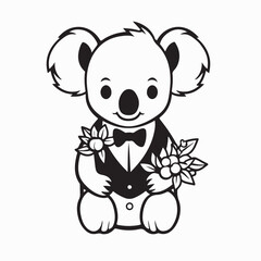 Stylish Koala Doll Holding Flowers Vector Illustration on white background