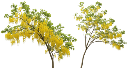 Yellow Flowering Cassia Tree Collection isolated on transparent background