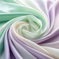 Smooth pastel gradient fabric texture showcasing soft mint green and lavender colors arranged in an elegant spiral pattern.