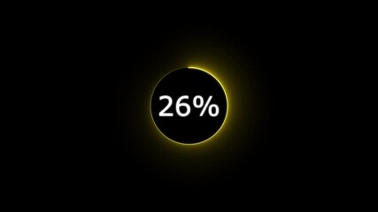 Abstract glowing neon circle loading bar animation on black background .  Neon circle in charging percent icon. futuristic technology concept on animation video.. 26%  charge available right now .4K  - Powered by Adobe