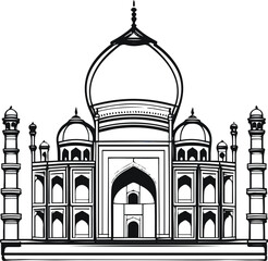Black thick outline with white background, Smooth line outline of Indian Taj Mahal dome