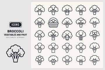 Collection of Fresh Broccoli Vegetable Icons Representing Healthy Food Options White Background.