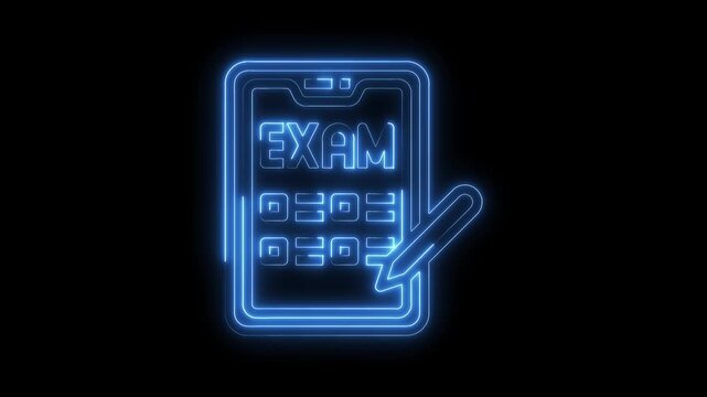 Online exam neon style animation concept for digital education and testing platforms