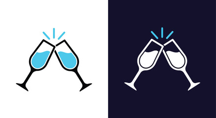 Two champagne glasses clinking together celebration toast icon symbol - Line and glyph solid icon and logo templete