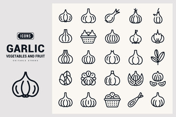 Collection of Garlic Icons and Illustrations Vector Art White Background.