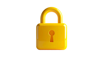 Yellow padlock digital security concept isolated on transparent background