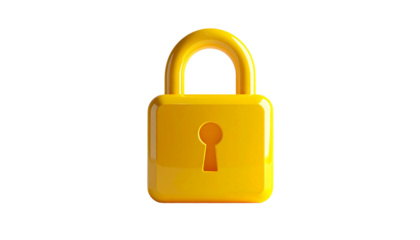 Yellow padlock digital security concept isolated on transparent background